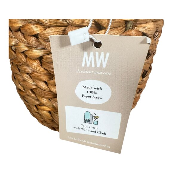 Most Wanted Paper Straw Bucket Bag Polka Dot Bow Crossbody Rattan - Picture 7 of 9